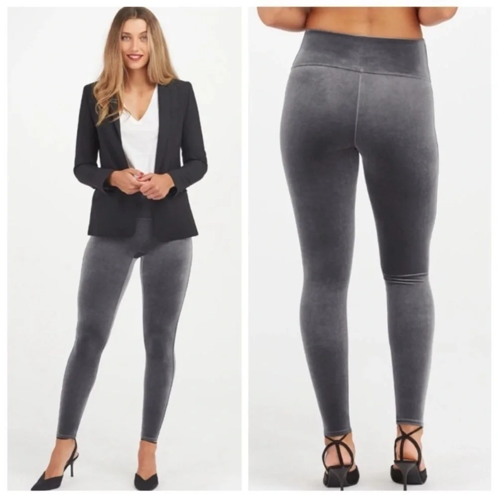 Spanx Gray Velvet Leggings Size Large NWT - Picture 1 of 10